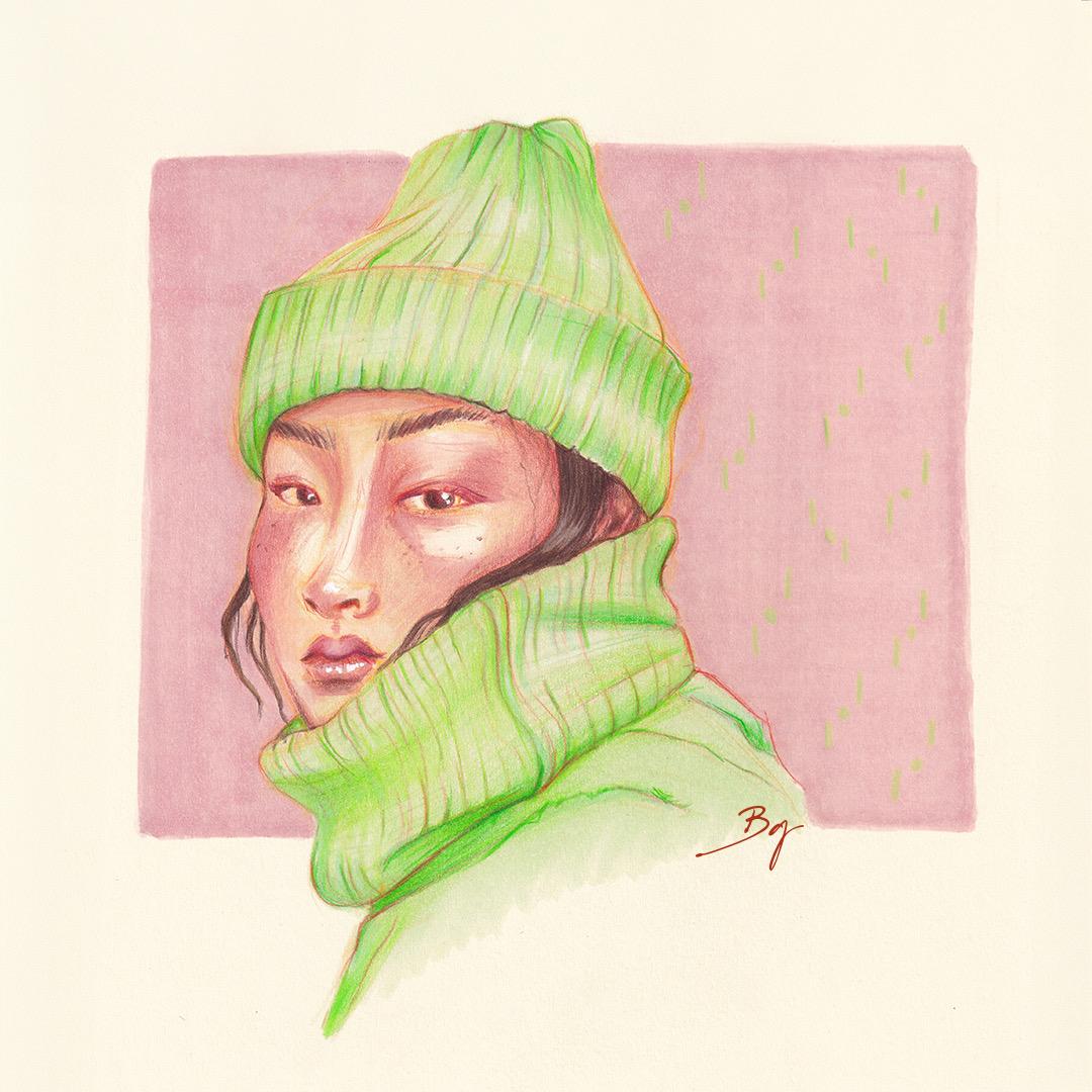 Portrait en couleurs aux feutres à alcool et crayons